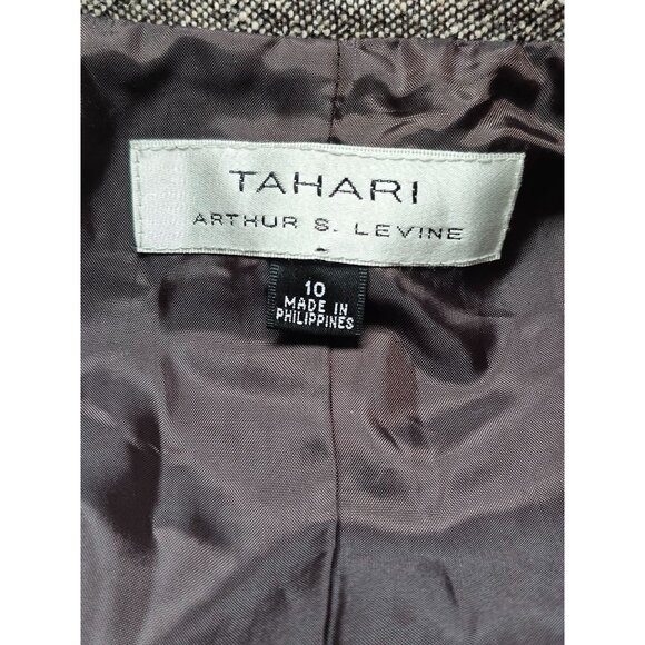Tahari Arthur Levine Brown Two-Button Zipper Pocket Wool Silk Blazer Size 10 - Picture 3 of 7